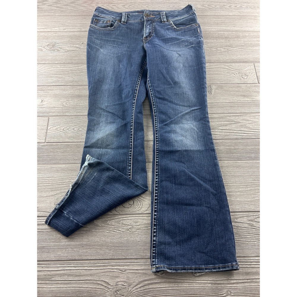 Silver Jeans Suki Mid Bootcut Dark Wash Denim Jeans Embroidered Pockets 33x31